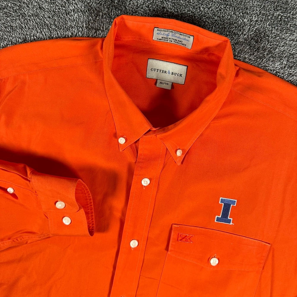 Illinois Fighting Illini Shirt Mens XL Orange Button Cutter & Buck NCAA Football
